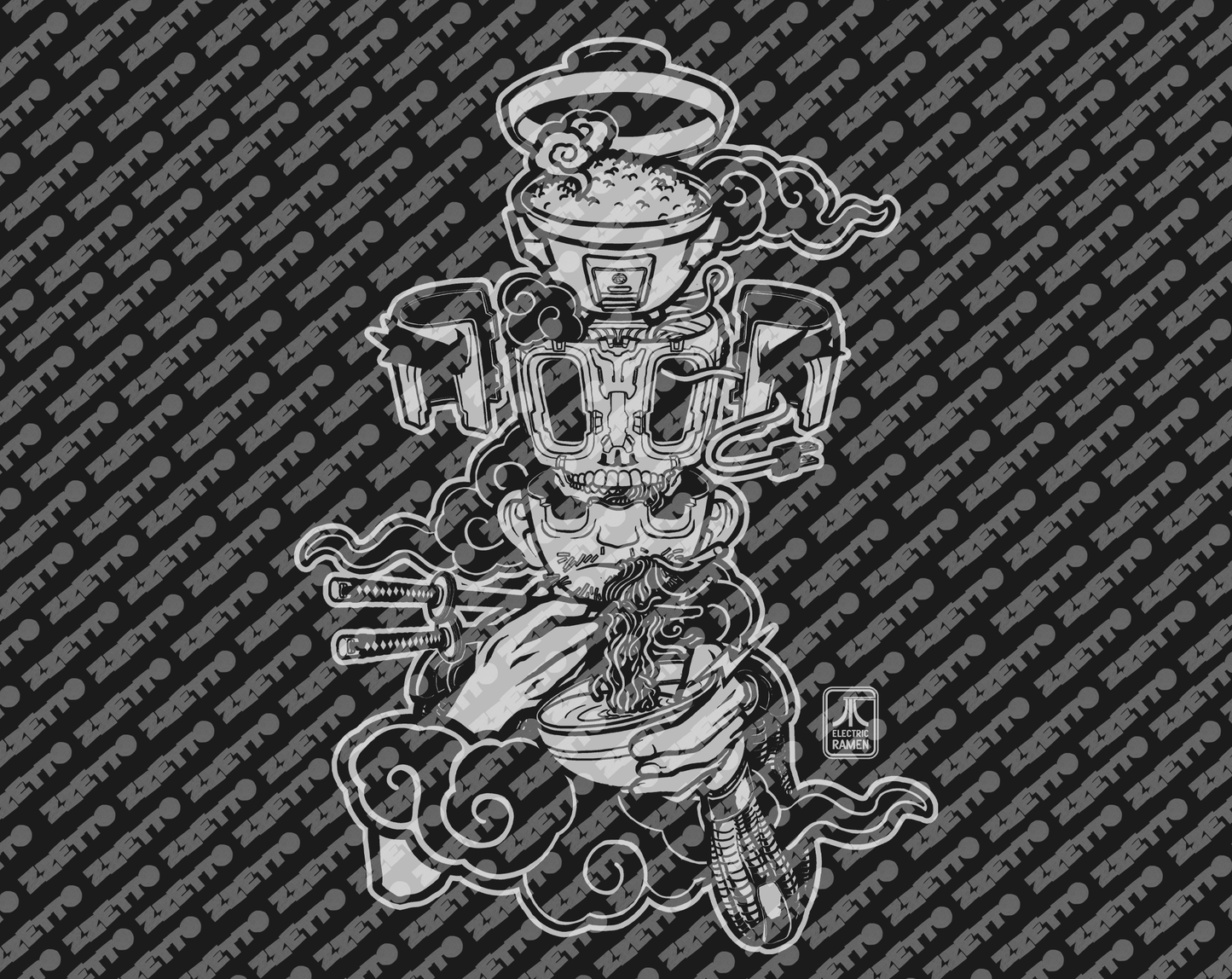 Do Androids Crave Electric Ramen on Black, Front & Back Print